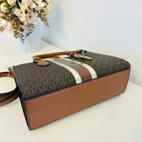 Michael Kors Purse & Wallet Sheila Medium Signature Logo and Metallic Satchel - Picture 7 of 12